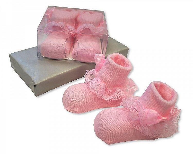 Baby Lace Socks in Box - Pink [BW-61-2168P] - Kidswholesale.co.uk