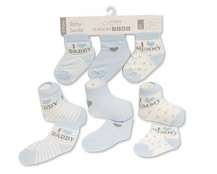 Baby Boys Socks 3-Pack - I Love Mummy/Daddy (0-6 Months) (pk6) Bw 61-2217