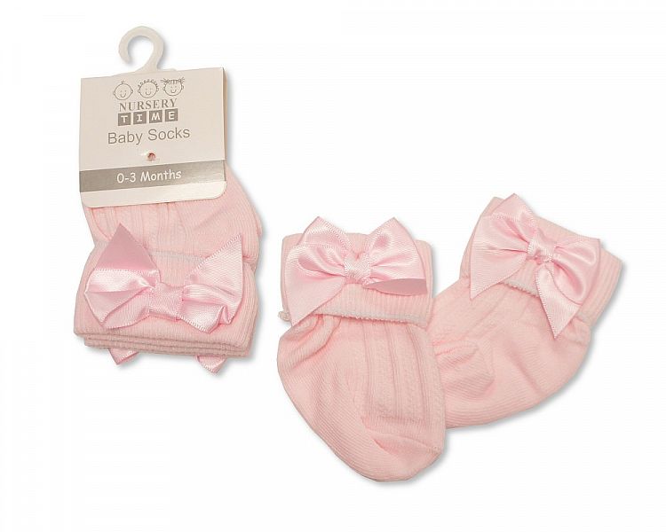Baby Socks with Bow - Pink (PK6) (NB-3m) BW-61-2223p