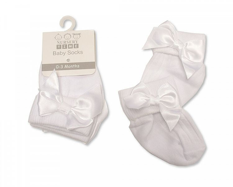Baby Socks with Bow - White (PK6) (NB-3m) BW-61-2223W