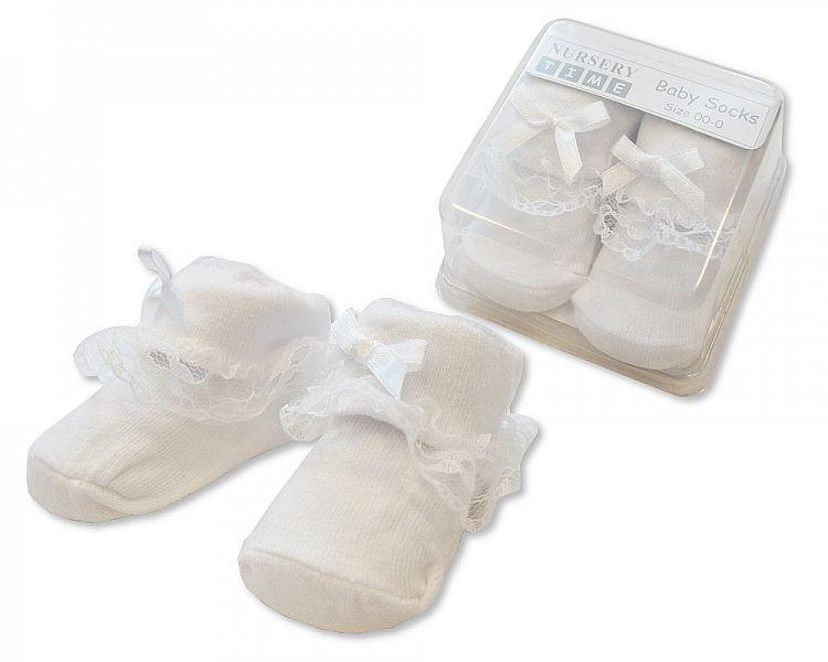 Baby Lace Socks in Box - White - Kidswholesale.co.uk