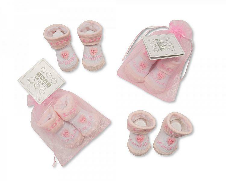 Baby Girls Socks in Mesh Bag - I Love Mummy/Daddy (Bw-6115-2138) - Kidswholesale.co.uk