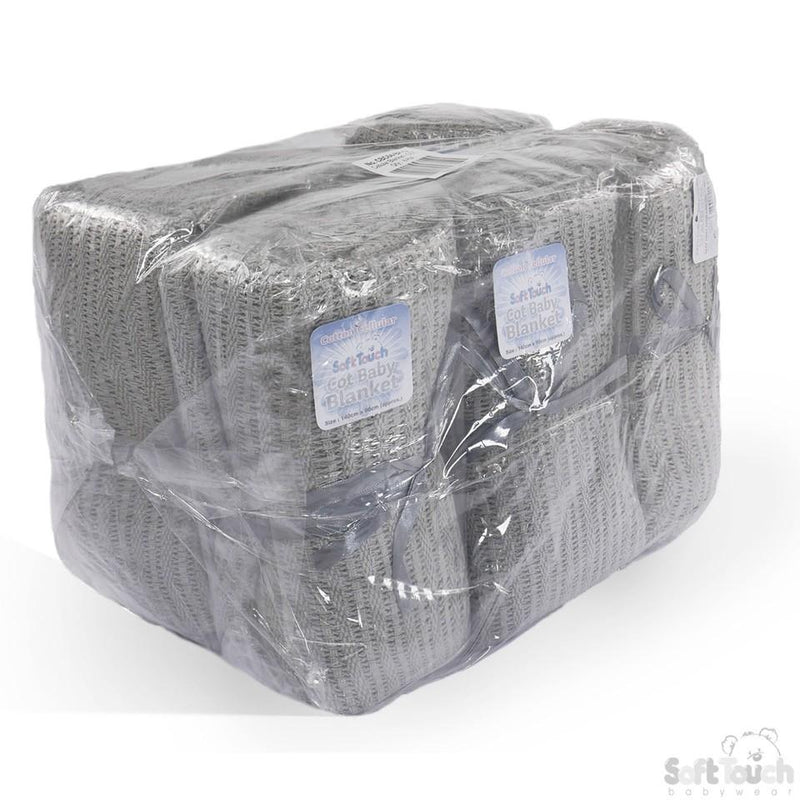 Grey Cot Size Cellular Cotton Baby Blanket (Bulk Pack) CBC64-BP-G - Kidswholesale.co.uk