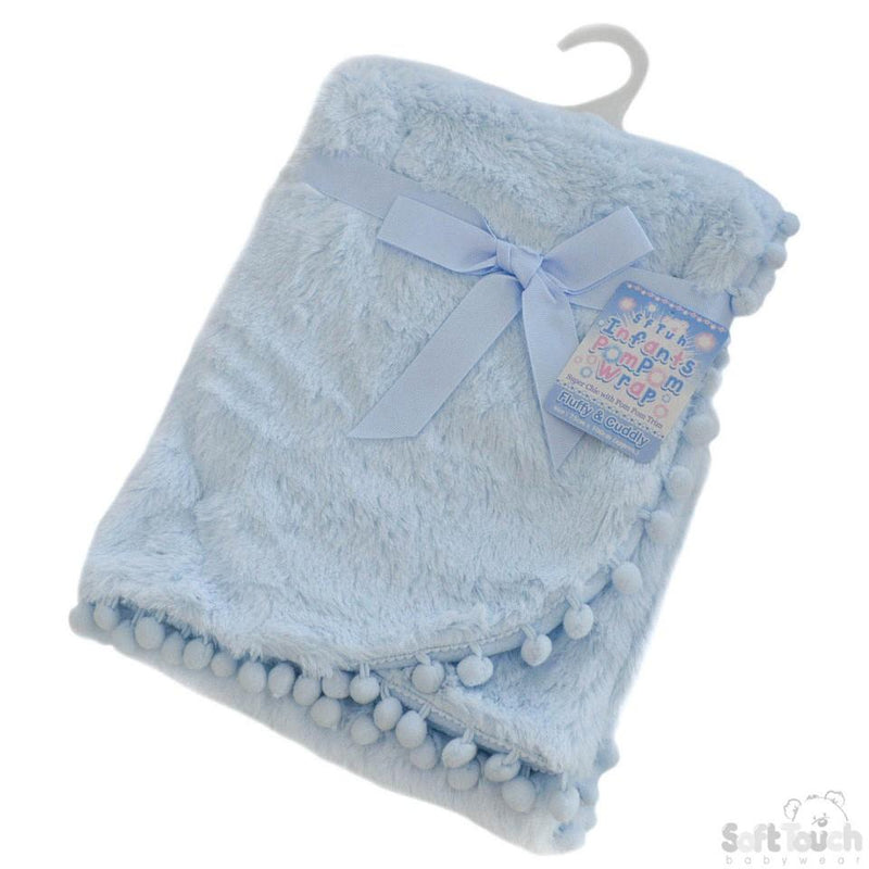 Blue High Pile Wrap W/Pom Pom Trim: FBP170-B - Kidswholesale.co.uk