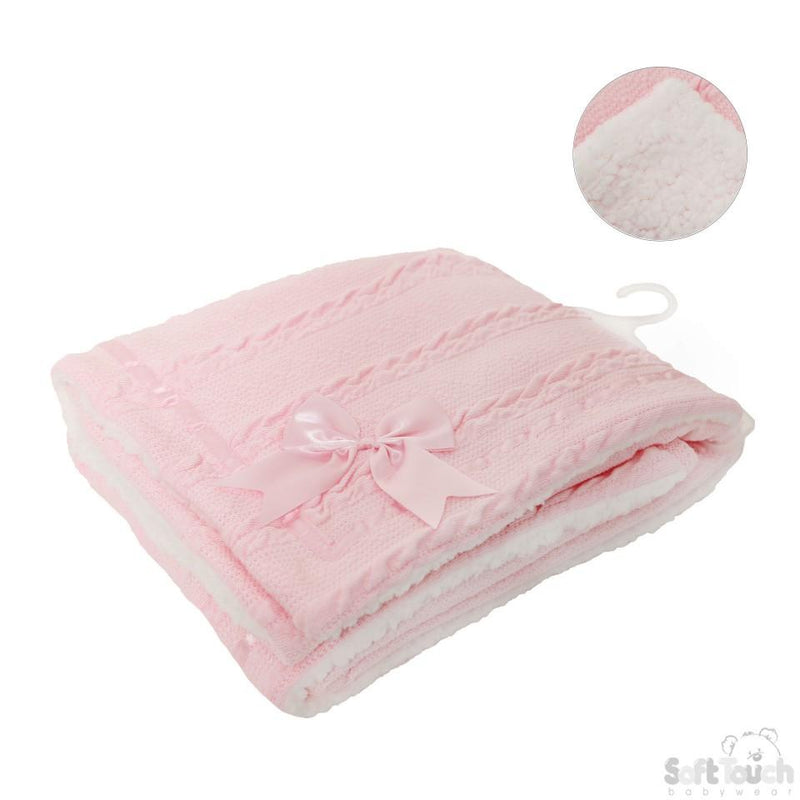 BABY PINK CHEVERON CABLE KNIT WRAP W/SATIN TRIM & BOW : FBP202-BP - Kidswholesale.co.uk