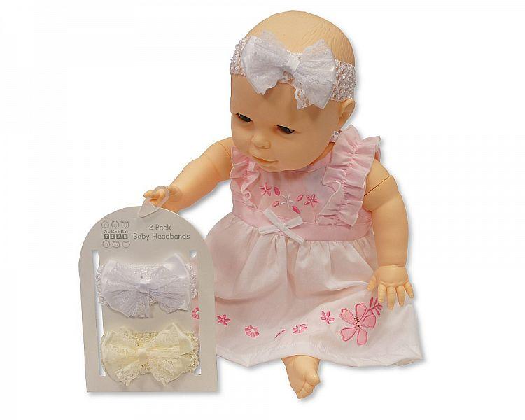 Baby Girls Headbands 2 Pack - Cream/ White - (GP-25-0721) - Kidswholesale.co.uk