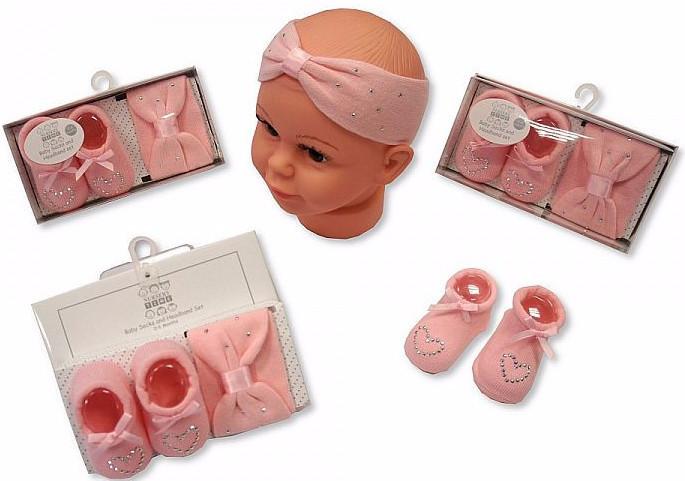 Baby Socks and Headband - Pink (GP-25-0725P) - Kidswholesale.co.uk