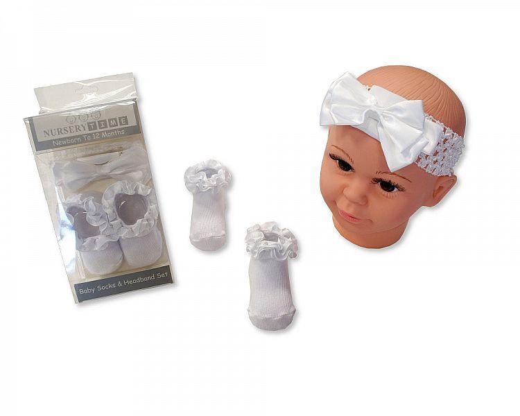 Baby Girls Socks and Headband Set - White (GP-25-0767) - Kidswholesale.co.uk