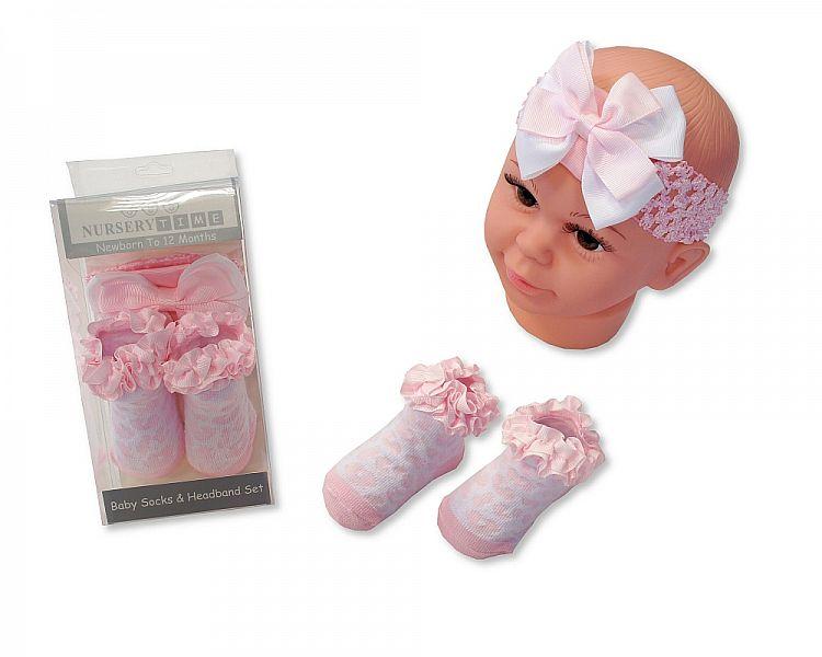 Baby Girls Socks and Headband Set - Pink (GP-25-0770) - Kidswholesale.co.uk