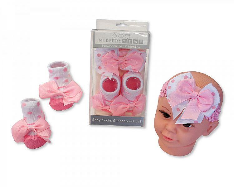 Baby Girls Socks and Headband Set - Bow - Pink (GP-25-0771) - Kidswholesale.co.uk