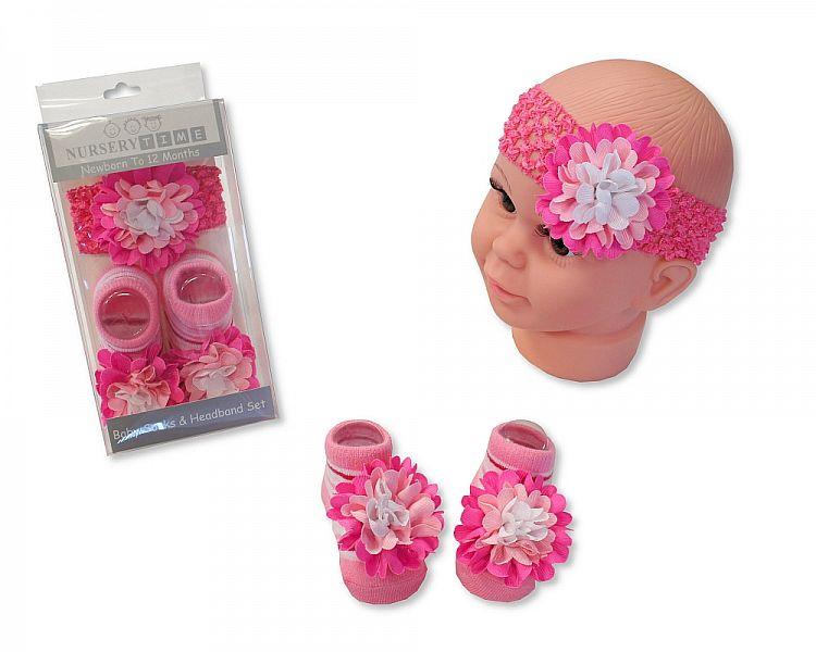 Baby Girls Socks and Headband Set - Flower - Pink (GP-25-0772) - Kidswholesale.co.uk