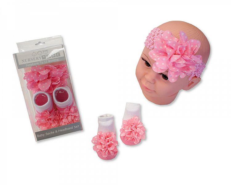 Baby Girls Socks and Headband Set - Flower - Pink (GP-25-0773) - Kidswholesale.co.uk