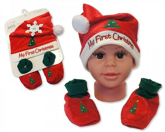 Baby Hat and Booties Gift Set - My First Christmas - Red [GP-25-0838] - Kidswholesale.co.uk