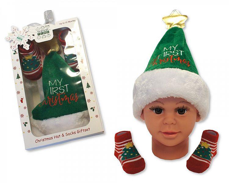 Baby Boys Hat and Socks Gift Set - My First Christmas - (GP-25-0842) - Kidswholesale.co.uk