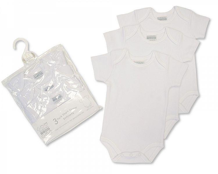 3 Pack White Short Sleeved Cotton Bodysuits (GP-25-0859) - Kidswholesale.co.uk
