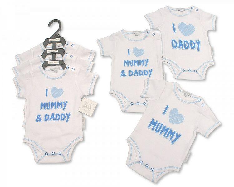 Baby Boys 3 pcs Bodysuit Gift Set - I Love Mummy/Daddy (0-6 Months) Gp-25-0980 - Kidswholesale.co.uk