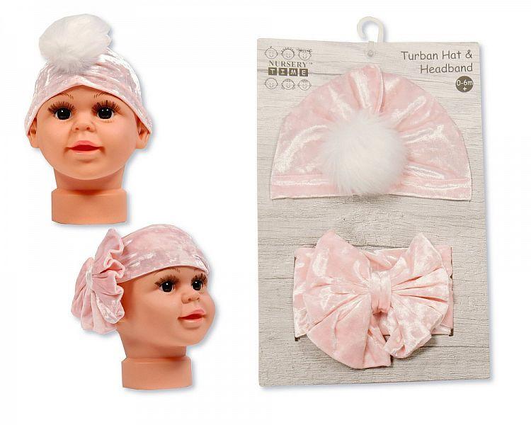 Baby Turban Hat and Headband (OneSize:0-6m) GP-25-1017 - Kidswholesale.co.uk