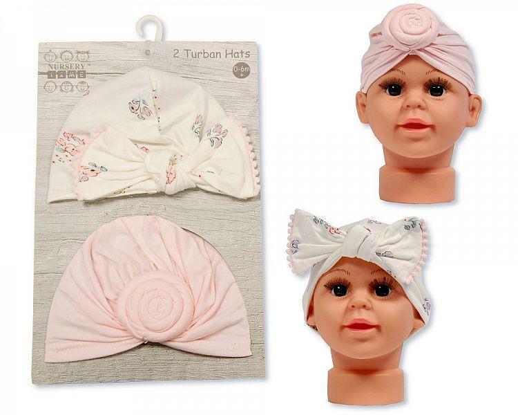 Baby Turban Hats - Pack of Two (OneSize:0-6m) GP-25-1019 - Kidswholesale.co.uk