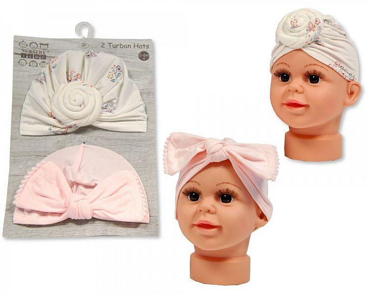 Baby Turban Hats - Pack of Two (OneSize:0-6m) GP-25-1020 - Kidswholesale.co.uk