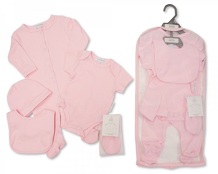 Baby 5 pcs Gift Set in Mesh Bag - Plain Pink (Newborn) Gp-25-1047