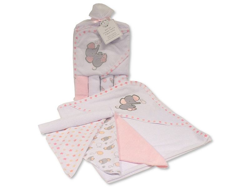 Baby Hooded Towel and Wash Cloth Set - Pink-  (PK6) Gp-25-1058p