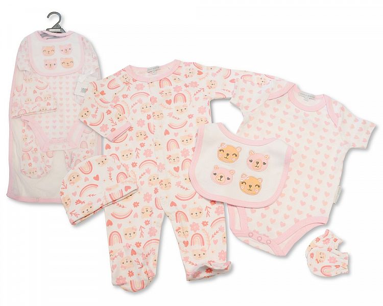 Baby Girls 5 Pieces Gift Set - Bear and Cat (NB to 6 Months) (PK6) Gp-25-1162