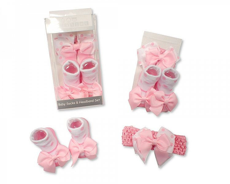 Baby Girls Socks and Headband Set - Pink Spots