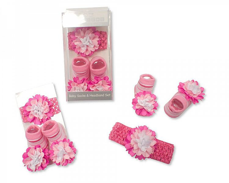Baby Socks and Headband Set - Pink Flower (GP-2515-0656)
