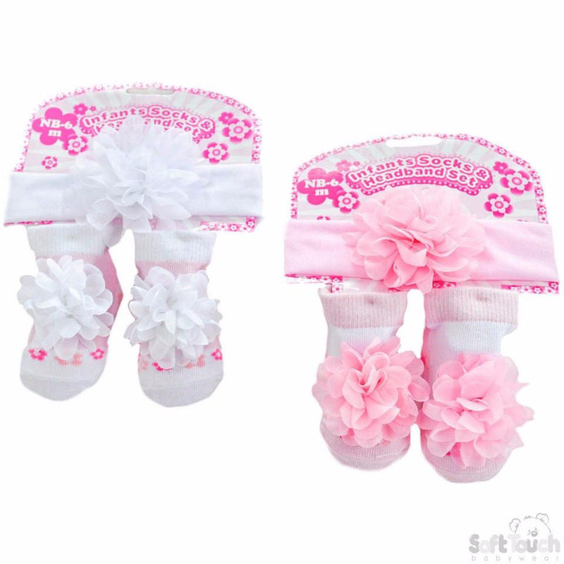 Girls White & Pink Headband & Sock Set: GS43 - Kidswholesale.co.uk