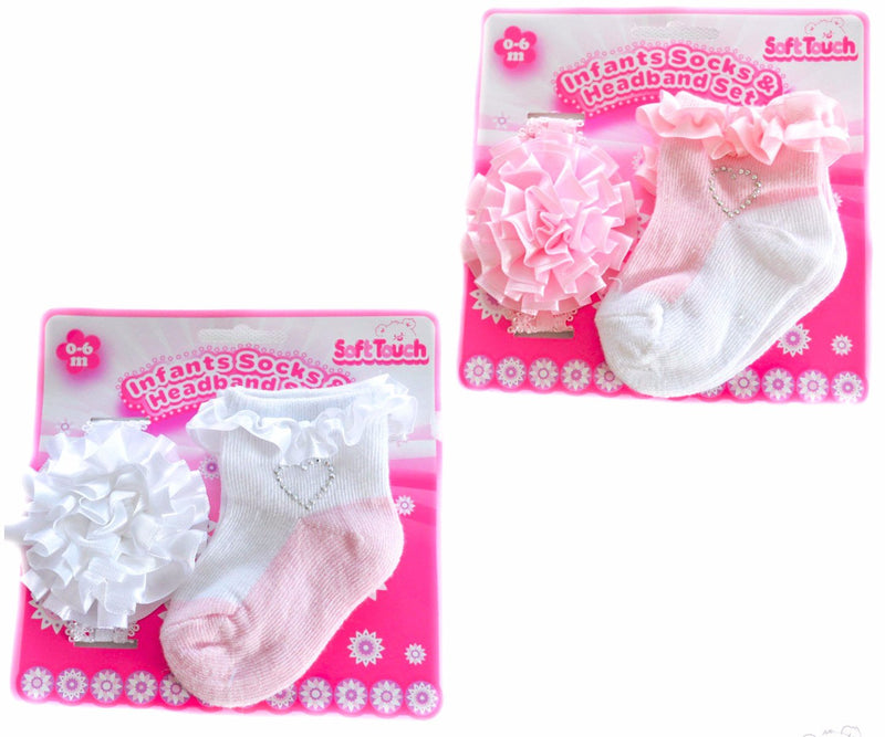 Girls Headband & Sock Set NB-6 Months (GS45) - Kidswholesale.co.uk