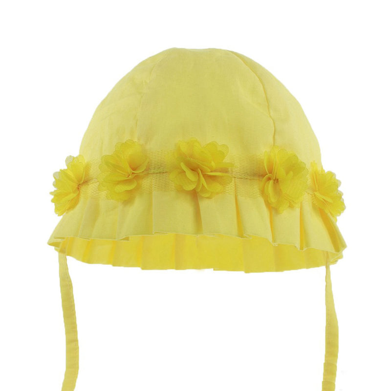 PLAIN YELLOW SUMMER HAT W/FLOWERS (0-24 MONTHS) H38-Y - Kidswholesale.co.uk