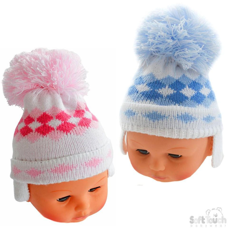 Small Woven Pom-Pom Winter Hat 0-12M (H484-SM) - Kidswholesale.co.uk
