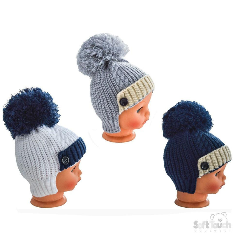 Small Ribbed And Cable Knit Hat W/ Pom-Pom - 0-12M (H500-SM) - Kidswholesale.co.uk