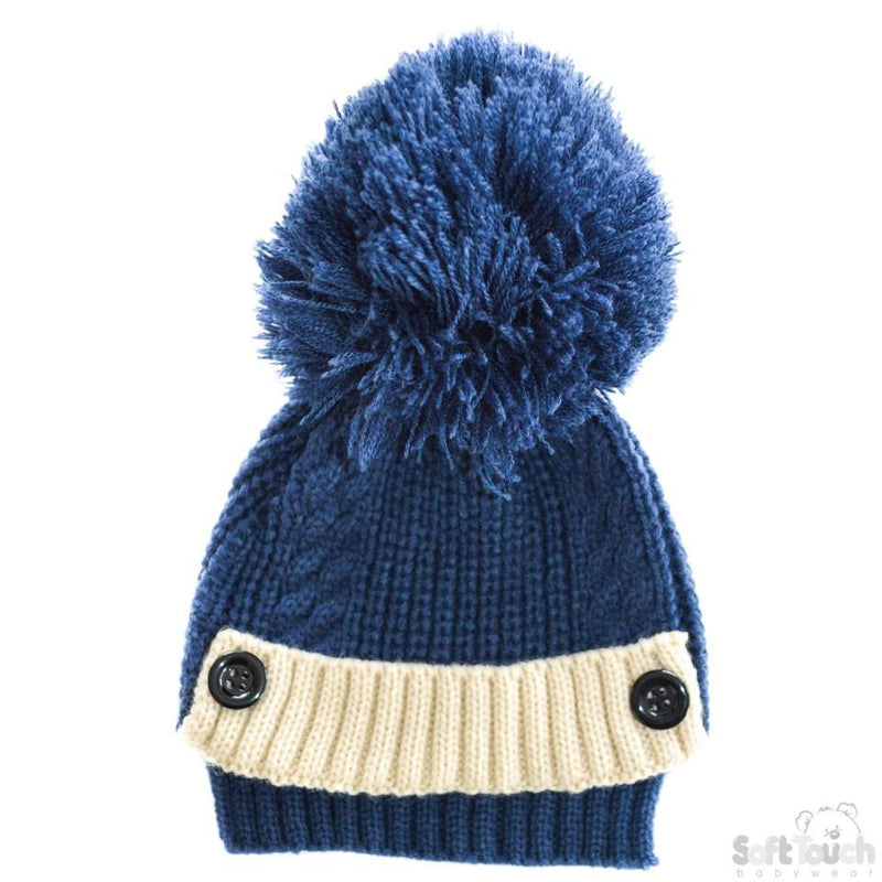 Small Ribbed And Cable Knit Hat W/ Pom-Pom - 0-12M (H500-SM) - Kidswholesale.co.uk