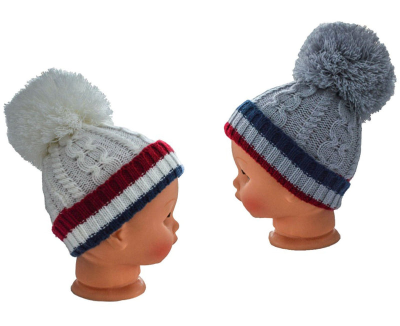 SMALL RIBBED AND CABLE KNIT HAT W/POM-POM: H504-SM - Kidswholesale.co.uk