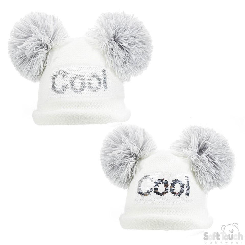 White Knitted Hat W/Sequins (0-12m) H512 - Kidswholesale.co.uk