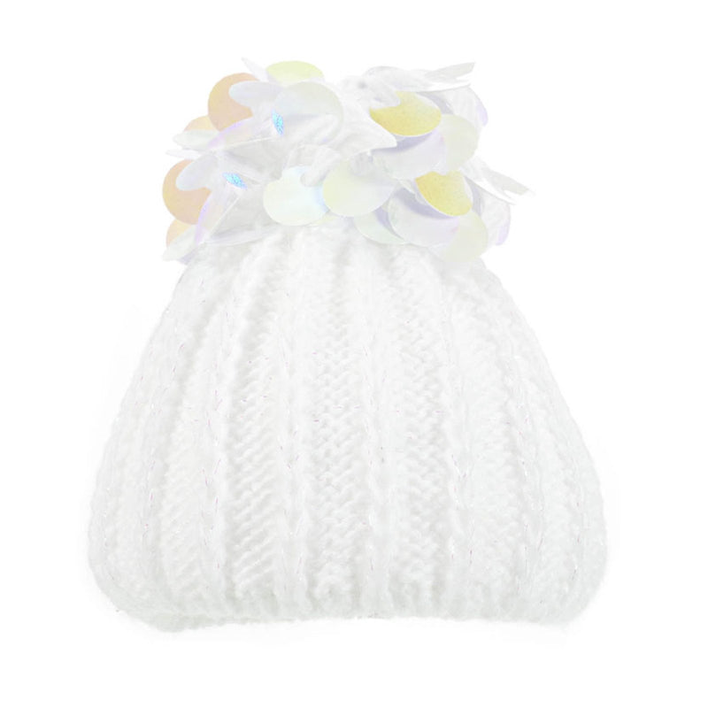 White Hat W/Sequin Pom Pom (0-12m) H606-W - Kidswholesale.co.uk