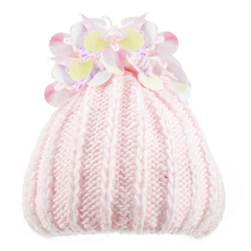 Pink Hat W/Sequin Pom Pom (0-12m) H606-P - Kidswholesale.co.uk
