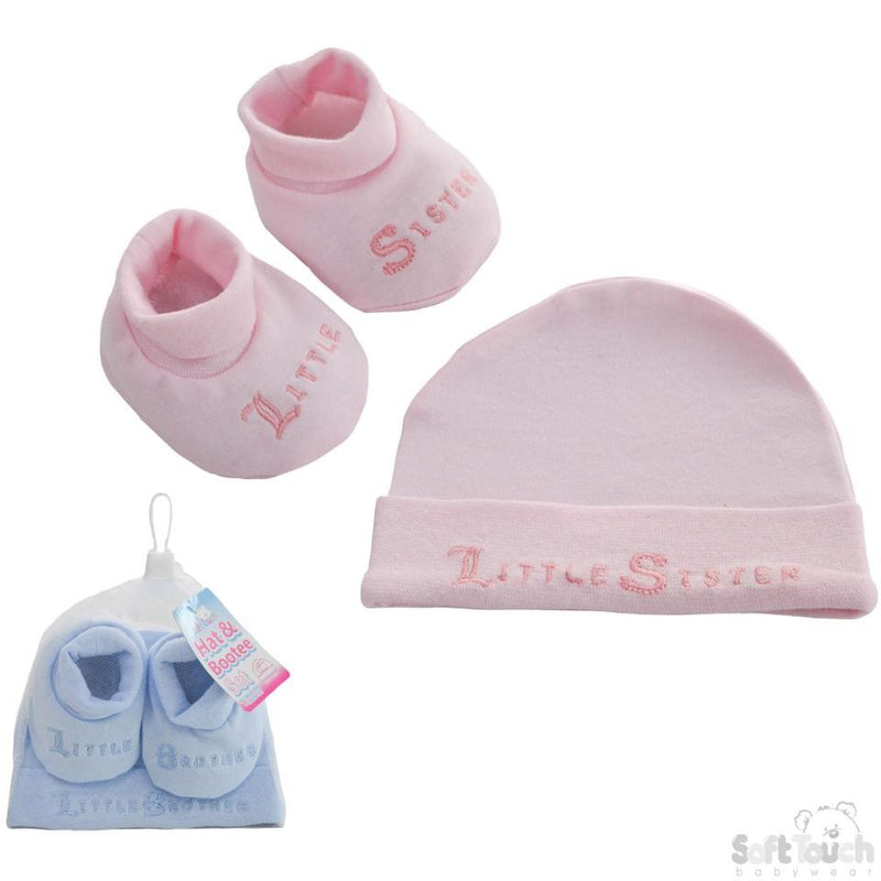 Baby Hat & Bootee Set - Little Brother/Sister: HB24 - Kidswholesale.co.uk