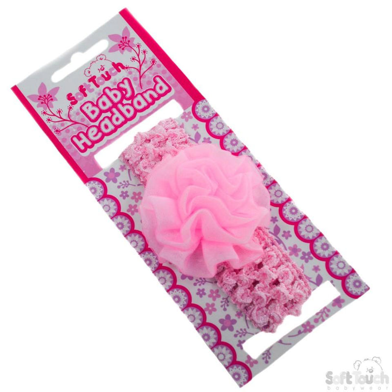 Pink Crochet Headband W/Organza Flower : HB40-P - Kidswholesale.co.uk
