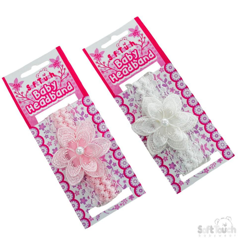 Lace Headband W/Crochet Flower & Pearl : HB41 - Kidswholesale.co.uk