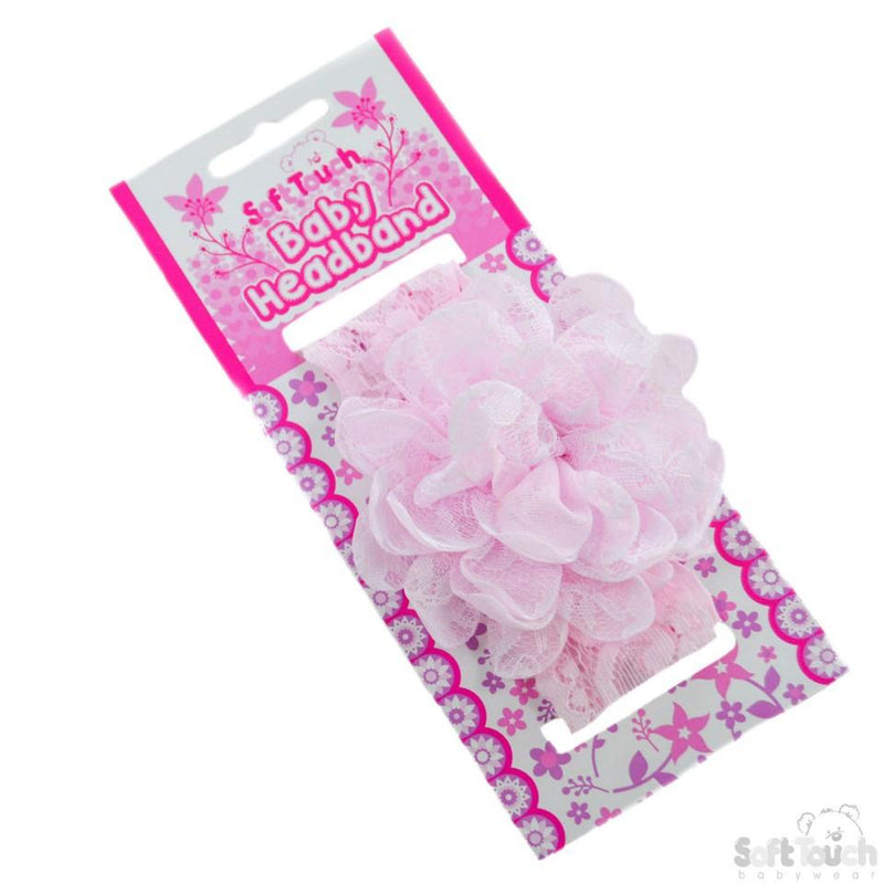 Pink Lace Headband W/Lace Flower: HB43-P - Kidswholesale.co.uk