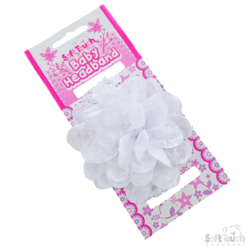White Lace Headband W/Lace Flower: HB43-W - Kidswholesale.co.uk