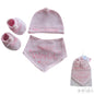 Pink Bandana Bib, Hat & Bootee Set With Pom Poms: HBB254-P - Kidswholesale.co.uk