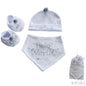 White Bandana Bib, Hat & Bootee Set With Pom Poms: HBB254-W - Kidswholesale.co.uk