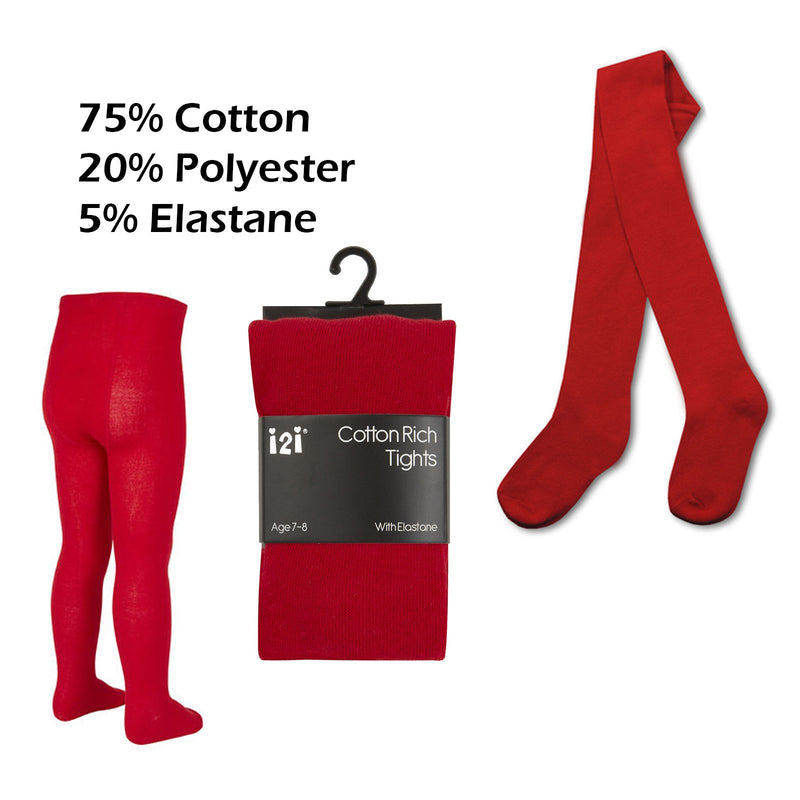 Girls Plain Red Cotton Rich Tights i2i Tights - Kidswholesale.co.uk