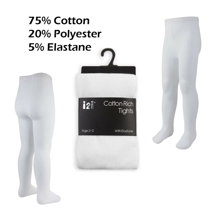 Girls Plain White Cotton Rich Tights i2i Tights