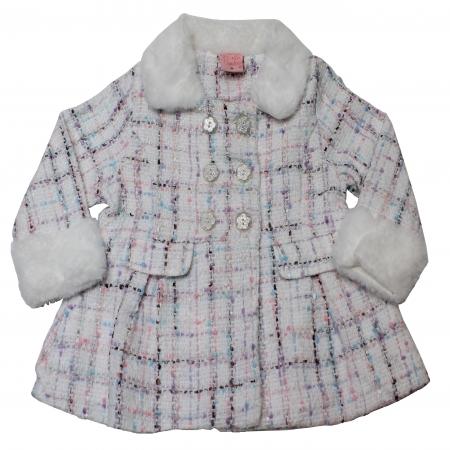 Girls White/Multicolour Fur coat (1-3yrs) 04JTC8087 - Kidswholesale.co.uk