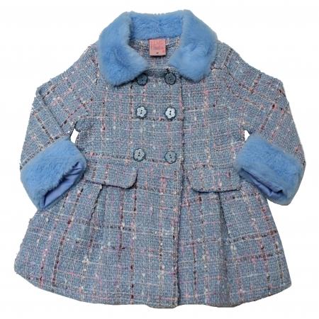 Girls Grey/Blue Fur Collar coat (1-3yrs) 04JTC8088 - Kidswholesale.co.uk