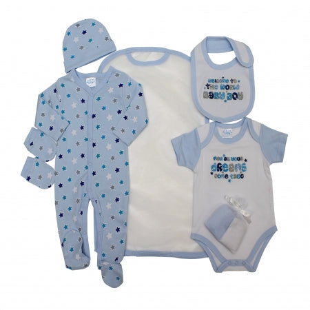 Boys 7Pc Mesh Bag Gift Set-"Welcome To The World Baby Boy" (0-3 Months) 45JTC8895